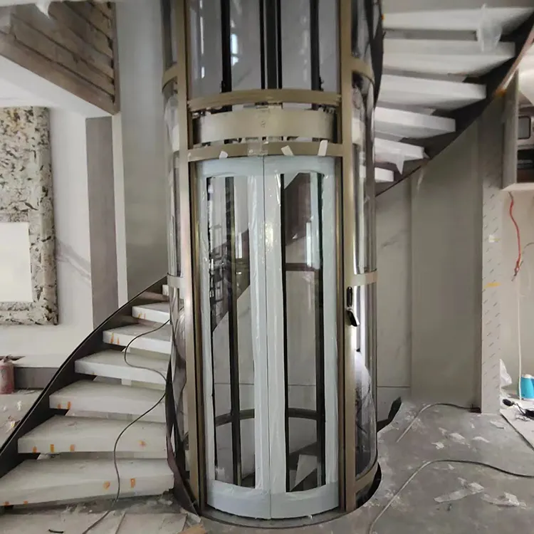 Fabrika kaynağı yuvarlak şekil ev asansörler gezi paslanmaz çelik en iyi konut asansörü