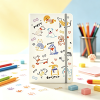 Carnet A5S en cuir PU exquis, motif chiot vif et décontracté, 100 feuilles, couverture souple, reliure cousue, cadeau imprimé