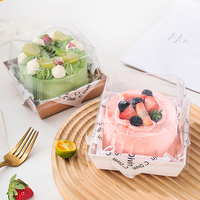 Boîte à dessert carrée jetable avec couvercle transparent en PET et base en papier kraft, boîtes à emporter pour pâtisserie, pour mousse au chocolat, cheesecake, gâteau en tranches
