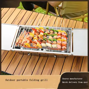 Poêle à barbecue de camp pliante en acier inoxydable Brochette à charbon de bois portable sans fumée pour la maison