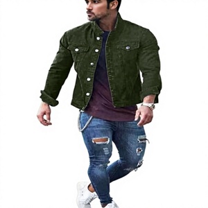 Veste en jean en coton vert olive pour homme, col rabattu, fermeture boutonnée, style décontracté, coupe ajustée, longueur normale, veste décontractée - Product Image 3