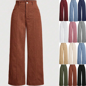 Vintage Corduroy Wide Leg Pants for Women, Fall Winter High Waist Straight <strong>Trousers</strong>, Casual Retro <strong>Ladies</strong> Striped <strong>Velvet</strong> Pants - Product Image 1