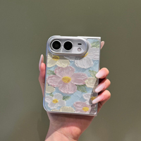 Coque de téléphone Ins Wind Oil Painting Floral pour iPhone Duo Fold Smartphone, étui à rabat en peau d'agneau souple anti-rayures et antichoc
