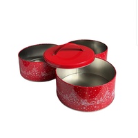 Boîtes en fer blanc pour gâteaux et chewing-gums, modèle XY25250, finition brillante, forme ronde, à trois couches connectées pour le stockage alimentaire
