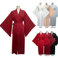 Nouvelle Arrivée Robe Kimono Personnalisée en Soie Satinée et Mousseline, Teinte Unie, Manches Larges, Longueur Intégrale, Col en V, Peignoir de Matin, Mariage, Grande Taille
