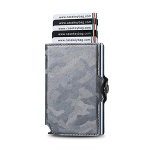Camouflage PU Leather Wallet RFID Safe <b>Business</b> <b>Card</b> <b>Holder</b> Aluminum Alloy Automatic Pop up <b>Card</b> Case for Promotion Tarjetero - Product Image 1