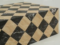 Table basse rectangulaire en marbre à carreaux SH STONE, beige clair travertin et marbre noir, design pour salon
