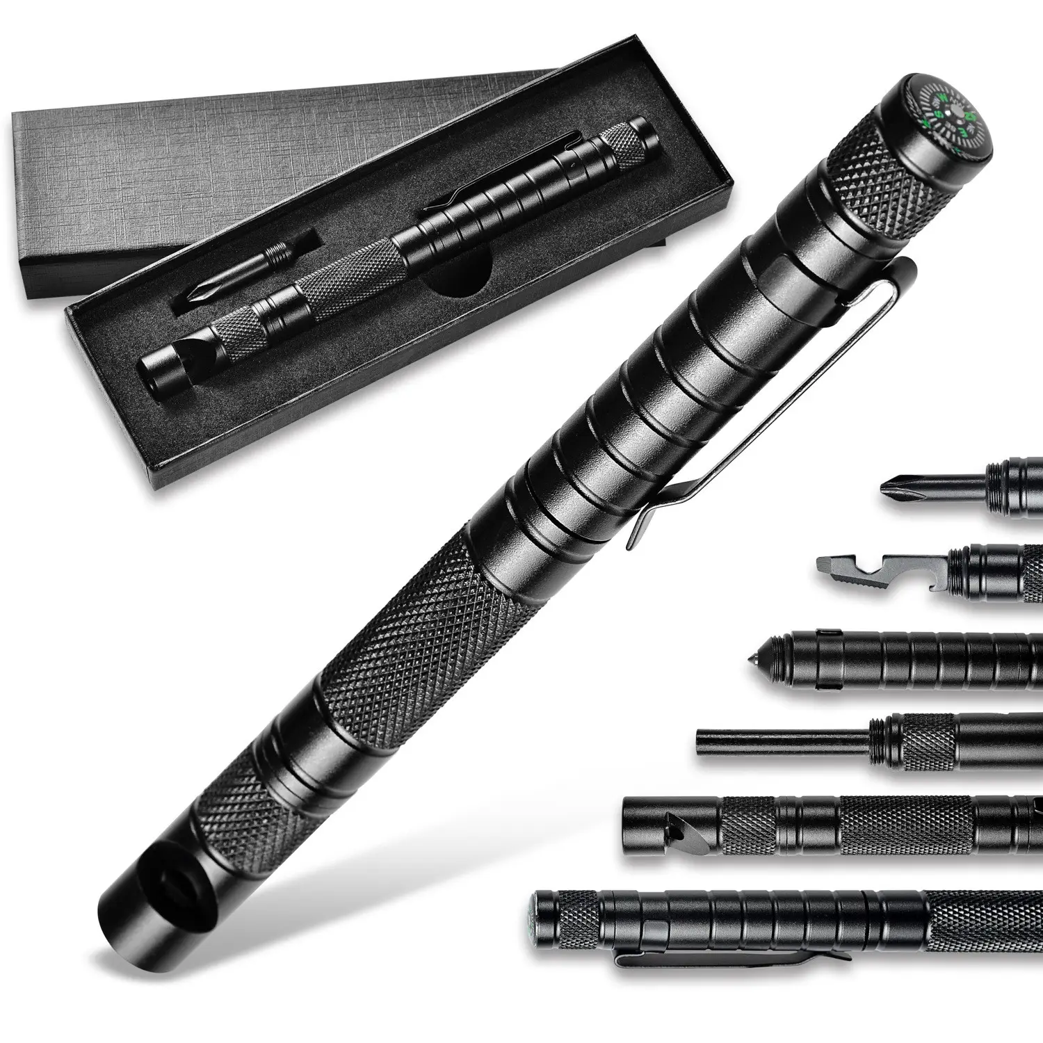 The Most Loaded 10 In 1 Aluminum alloy Camping Pen With Self Defense Tip Flashlight Ballpoint Bottle Opener Screw Driver