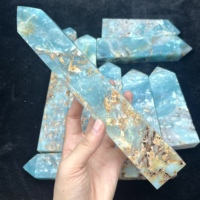 En gros, Points de cristal de quartz rutile bleu ciel naturel poli, sculptés en forme de tour, pour la guérison, la décoration intérieure et les cadeaux de mariage