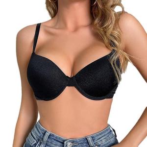 Nouveau design Soutien-gorge push-up sans couture <span class=keywords><strong>noir</strong></span> uni avec bretelles réglables et effet liftant pour femme - Product Image 5