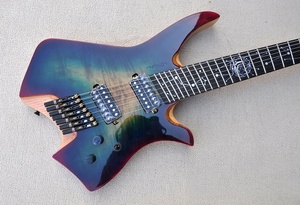 Flyoung guitar điện không đầu có quạt nhạc cụ dây đàn ghita gỗ mun <span class=keywords><strong>7</strong></span> dây - Product Image 2