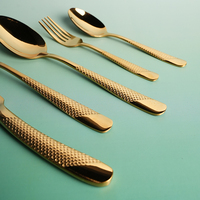 Promotion : Ensemble de Couverts Dorés de Haute Qualité, 5 Pièces, en Acier Inoxydable 410, pour Restaurant et Dîner