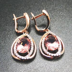 14k Rose Gold Over <b>Silver</b> Simulated Morganite Oval Halo <b>Drop</b> <b>Earrings</b> - Product Image 1