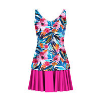 Maillot de bain tankini OEM pour femme, effet ventre plat, col en V, motif floral bleu, 2 pièces avec jupe, taille haute, maillot de bain modeste, vente en gros