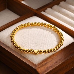 Bracelets en chaîne perlée avec breloque cœur en acier inoxydable plaqué or, bijoux pour femmes, vente en gros - Product Image 3