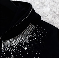 Fabricant OEM – Sweat à capuche personnalisé avec fermeture éclair, patch brodé, logo sérigraphié, entièrement orné de strass, coupe oversize