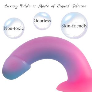 Dildo réaliste en silicone souple, phosphorescent, dégradé, pour usage vaginal, jouet sexuel pour adultes, stimulation du point G, pénis réaliste avec ventouse - Product Image 5