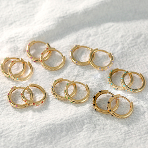Aretes CANNER de Plata Esterlina 925 con Circonitas Redondas Multicolor de 9mm 5A, Aretes de Aro Chapados en Oro de 18K para Mujeres y Niñas - Product Image 4