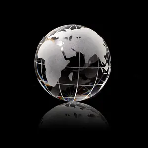 MH-BL064 Personalized Crystal Globe Ball With Engraving Map Decoration Crystal Glass Ball