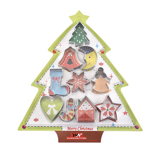Kits de découpoirs à biscuits en forme d'arbre de Noël, lot de 10 moules à biscuits 3D tridimensionnels en acier inoxydable, outils de pâtisserie - Product Image 3