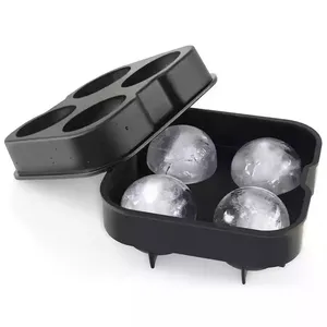 Vassoio per cubetti di ghiaccio in Silicone personalizzato a 4 cavità vassoio per cubetti di ghiaccio rotondo a rilascio facile con coperchio stampo per creatore di palline di ghiaccio