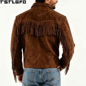 Chaqueta de gamuza con flecos para hombre, estilo occidental, con ojales, cortavientos, ropa de calle, fabricantes OEM/ODM, venta al por mayor - Product Image 5