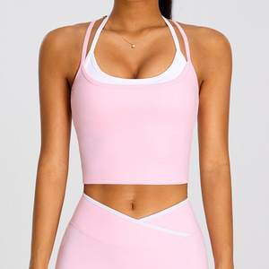 Soutien-gorge de sport Syf Yoga pour femme, en Spandex et Polyester respirant, avec bretelles contrastantes, col rond, coussinets amovibles et design dos croisé - Product Image 2