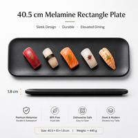 Plateau rectangulaire long en mélamine noir de 40,5 cm, design contemporain, incassable, qualité alimentaire, en résine, pour service en restaurant