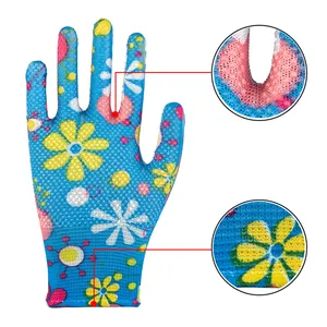 13 Máy đo polyester lót với PVC Chấm cọ tráng làm vườn an toàn làm việc găng tay cho phụ nữ
