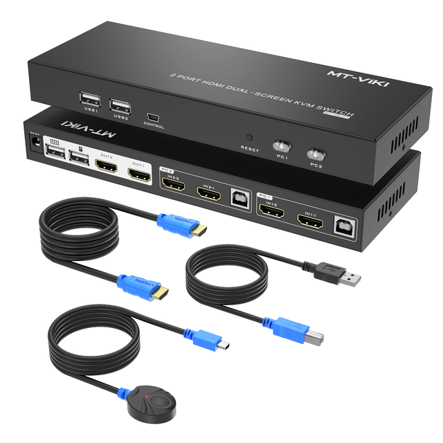 MT-VIKI for KVM Switch 2-Port Dual Monitor 4K 60Hz USB Converter for Two Computers