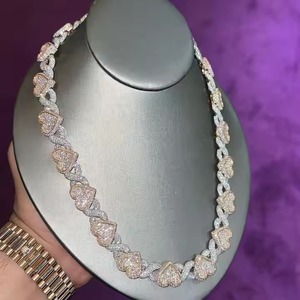 Juego de mano Moissanite Stones Prong Collar de cadena de eslabones cubanos Plata de Ley 925 sólida con acabado en rodio PASSES DIAMOND Tester - Product Image 3