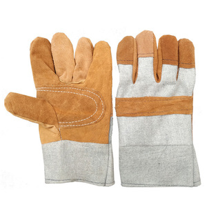 Welding <b>Gloves</b> Two-Layer Leather Palm Gray Canvas Heat Resistant For Stick Welding Industry - Product Image 2