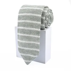 Dasi rajut pria pola garis Fashion Harga rendah kustom/grosir dasi bisnis Linen gaya kasual 100% untuk pria