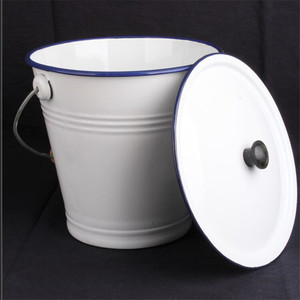 Seau à eau rond en émail blanc vintage de 28cm avec couvercle de haute qualité pour la cuisson - Product Image 4