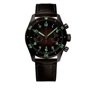 Mens <b>Automatic</b> <b>Chronograph</b> Pilot Watch Black Leather Strap Luminous Dial Sapphire Crystal Sport Wristwatch Longinesing - Product Image 1