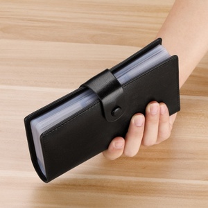 Porte-cartes de visite, d'identité et de permis de conduire en cuir véritable, couleur unie, grande capacité, multi-positions, pour homme - Product Image 5