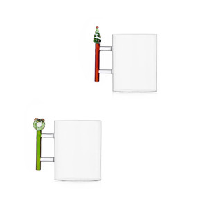 Glass <b>Mug</b> Set Of 2 With Christmas <b>Tree</b> And Wreath Handles - Product Image 1