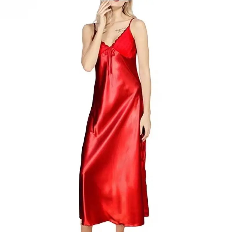 प्लस साइज नाइटड्रेस सिल्क स्पेगेटी स्ट्रैप स्लीप लॉन्जरी नाइटवियर ड्रेस गाउन महिलाओं के लिए लंबी सेक्सी नाइटवियर साटन स्लीपवियर ड्रेस