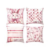 Housse de coussin YINUAN Lapin Rose de Pâques, motif lapin rayé, en polyester, décorative, pour canapé