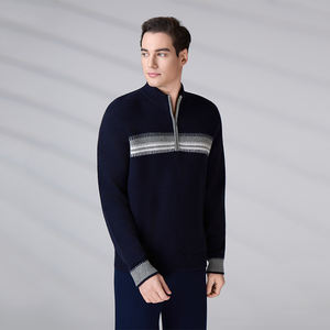 Suéter de punto jacquard de lana con cuello simulado y media cremallera para hombre, estilo cárdigan, moda otoño-invierno - Product Image 6