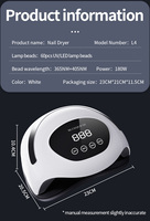 Lámpara de Uñas Profesional Personalizada Directo de Fábrica, 180W, 60 LED UV, Fuente de Luz Dual, Sensor Infrarrojo, 4 Tiempos para Venta en Línea