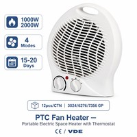 Taşınabilir Fanlı Isıtıcı Seramik PTC Elektrikli Oda Isıtıcısı 1000W 2000W 2 Isı Seviyesi Aşırı Isınma Koruması Güvenlik Sigortası VDE Masaüstü Ofis