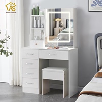 Bureau de maquillage éclairé moderne avec station de charge Tabouret rembourré Meubles en bois pour la maison ou l'hôtel Chambre à coucher