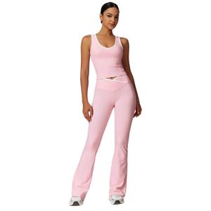 CN693 Cross Border europeo e americano etichetta di Design di moda sportiva <span class=keywords><strong>canotta</strong></span> da <span class=keywords><strong>donna</strong></span> con coulisse a vita alta Set di pantaloni larghi - Product Image 5