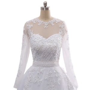 <b>White</b> Ball Gown Wedding Dress Long Sleeve <b>Lace</b> Applique A Line Full Skirt Bridal Gown - Product Image 5