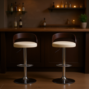 Tabourets de bar crème et brun foncé avec base chromée, design moderne pour bar à domicile - Product Image 2