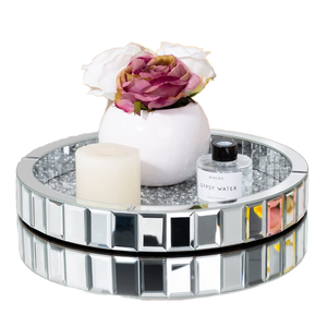 Wholesale Price Glass Crystal Diamond <b>Mirror</b> Rotating Movable Plant Contemporary Design Cosmetic Storage Decorative Tray for - Product Image 3
