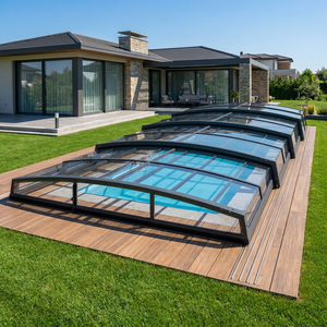 Véranda <span class=keywords><strong>de</strong></span> piscine extérieure moderne rétractable pour villa résidentielle, avec toit isolé et couverture en verre, écologique - Product Image 2