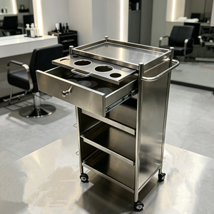 Stainless Steel Salon Trolley With Drawer And Shelves 4 Wheel Durable Industrial Design Commercial Furniture - Product Image 1