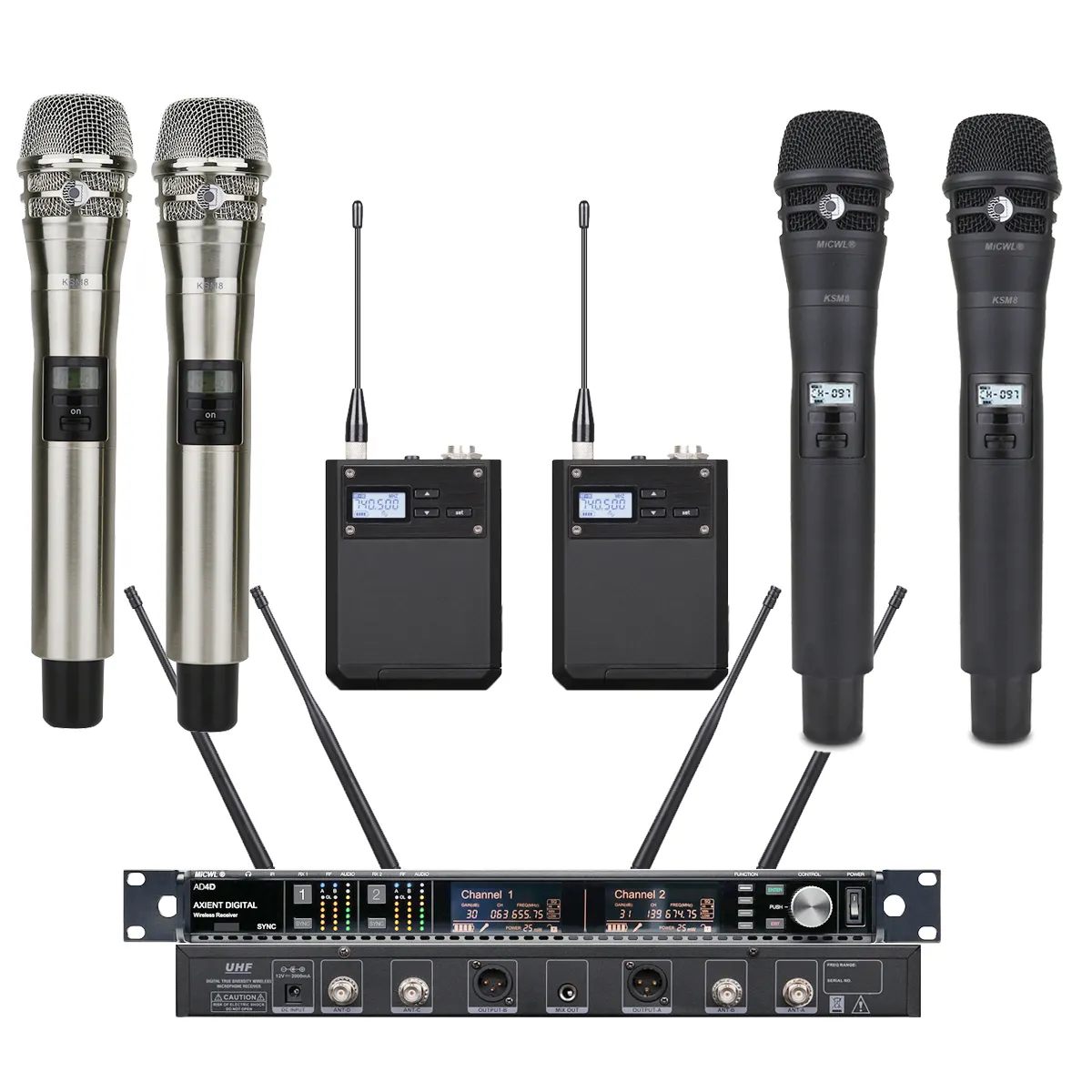 Microfone digital sem fio ksm8 ad4d, microfone preto com canal duplo uhf, diversidade, estúdio de palco